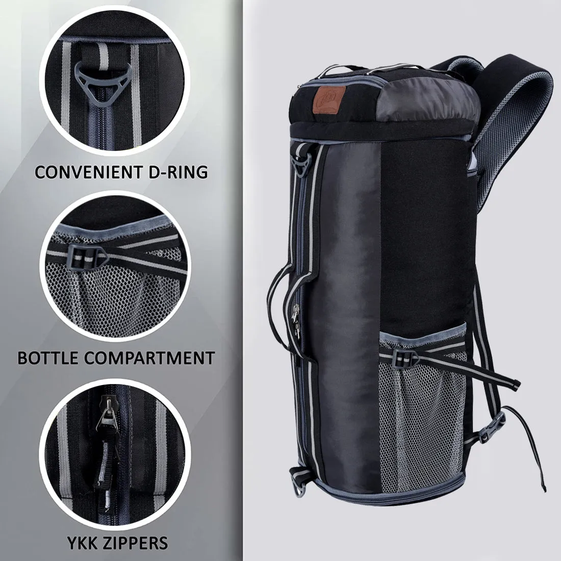 Black & Grey Casual Trekking Rucksack Bag With Shoe Compartment