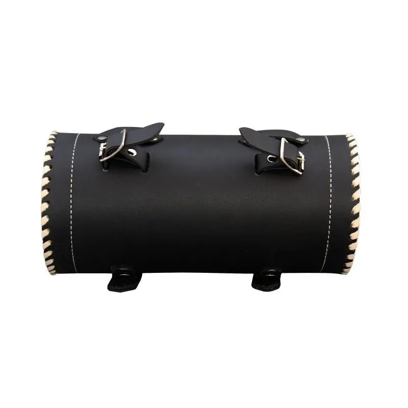 Black Motorcycle Leather Tool Bag with Cream Iron Cross