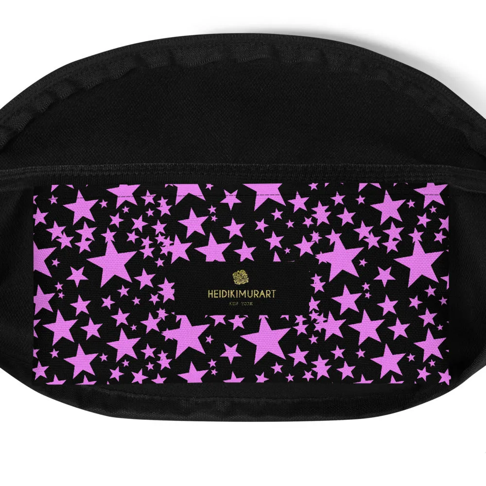 Black Pink Star Fanny Pack, Star Pattern Print Shoulder Waist Travel Bag- Made in USA/EU