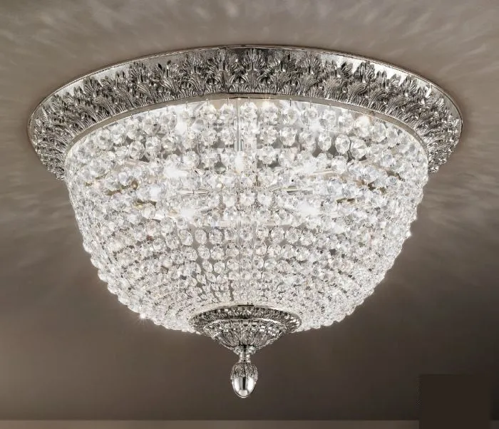 Bohemian Crystal Flush Ceiling Fitting In Silver