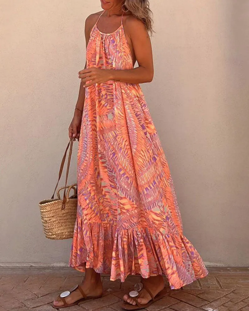 Casual Printed Sling Swing Dress