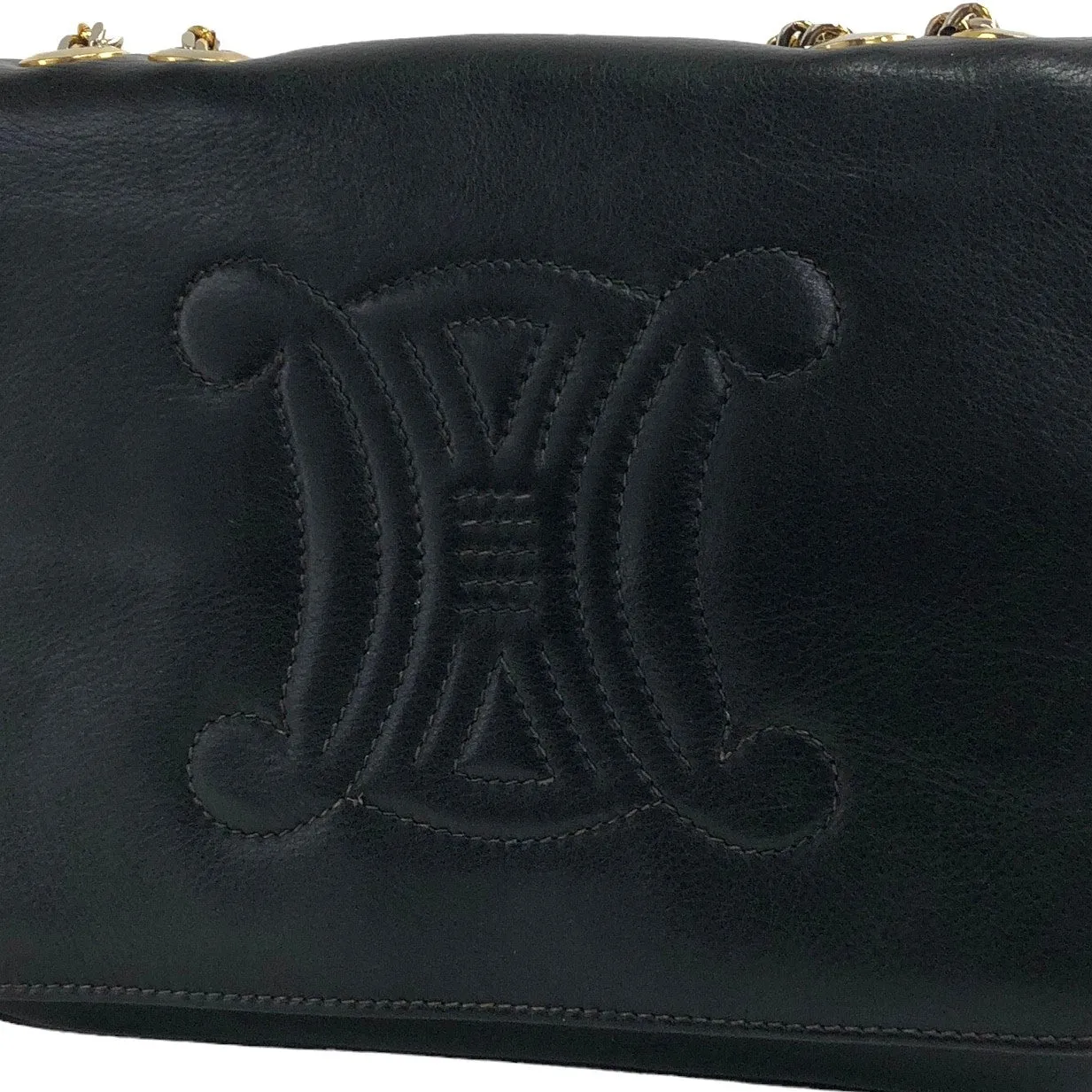 CELINE Triomphe Chain Shoulder bag Black Vintage 6v5znn