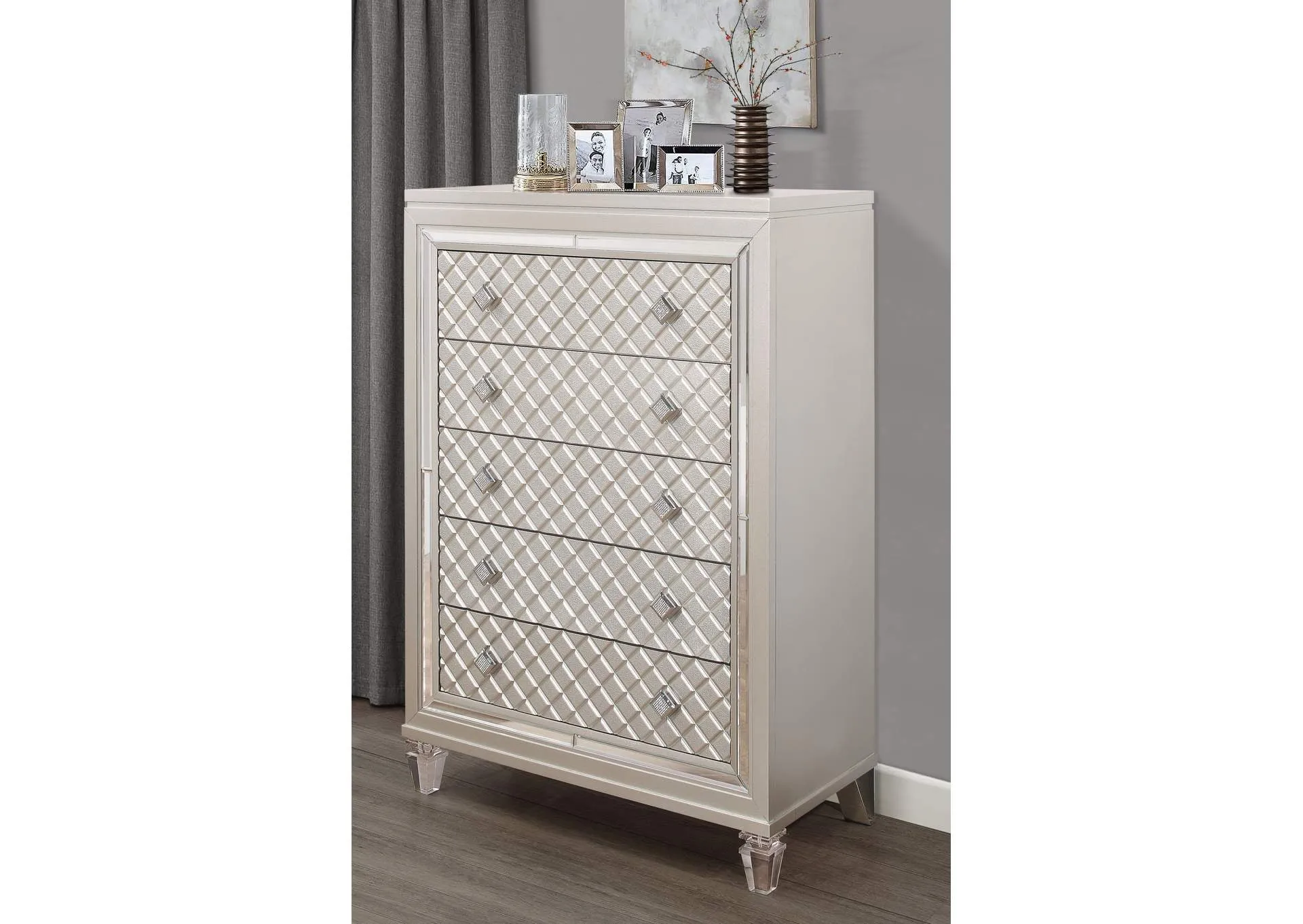 Champagne Paris Chest With Acrylic Legs