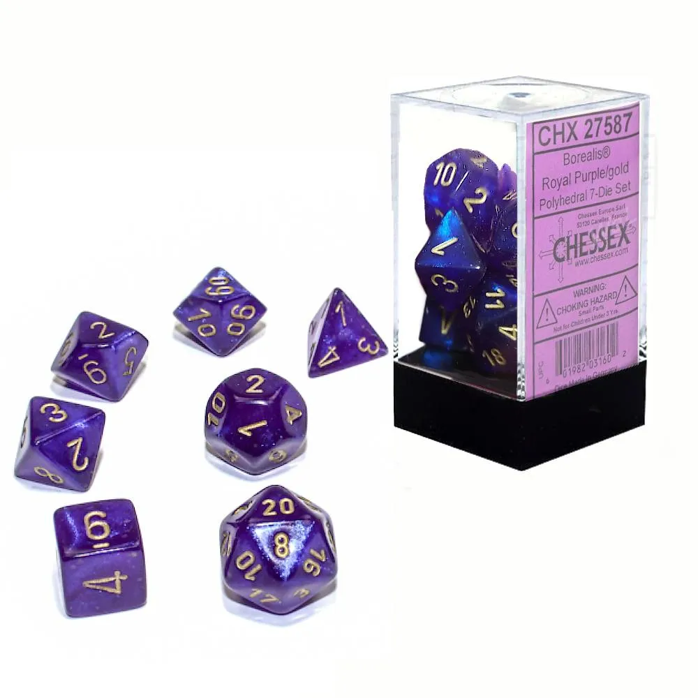 Chessex Borealis 7pc Polyhedral Dice Set - Royal Purple & Gold Luminary