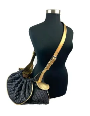 Classic Quilted Black Sling with Leather Straps and Pocket Flaps