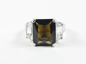 Classic Trillion Style Design Brown Center Square CZ Silver Ring