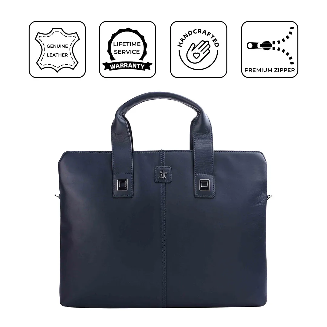 Corporate New Year Gift | Georgia Collection | Genuine Leather Laptop / Folio Bag For Men |  Navy Blue