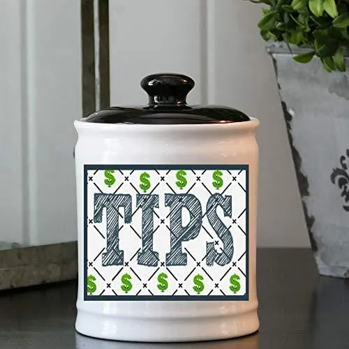 Cottage Creek Piggy Bank, Tip Jar Round Ceramic Tips Piggy Bank / Tip Money Coin Bank [White]