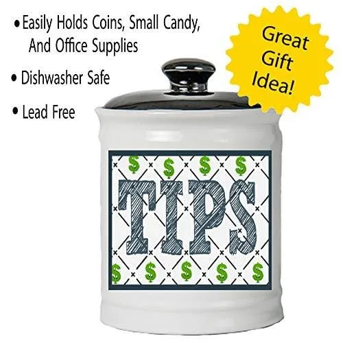 Cottage Creek Piggy Bank, Tip Jar Round Ceramic Tips Piggy Bank / Tip Money Coin Bank [White]