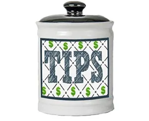 Cottage Creek Piggy Bank, Tip Jar Round Ceramic Tips Piggy Bank / Tip Money Coin Bank [White]