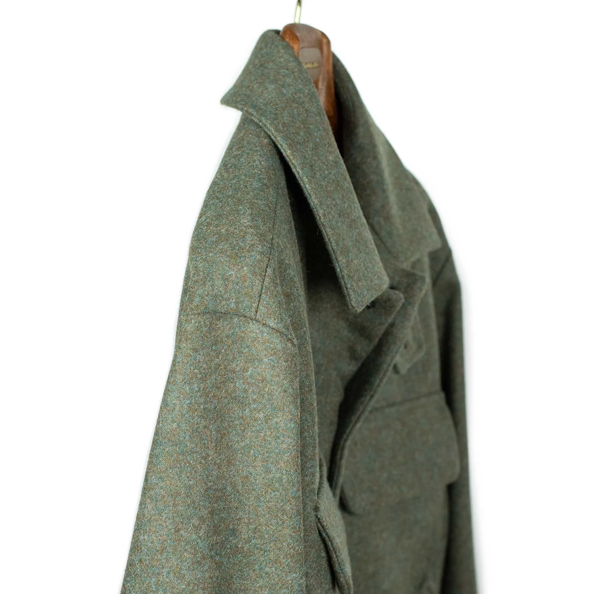 CPO jacket in sea moss green English melton wool (10th anniversary capsule)