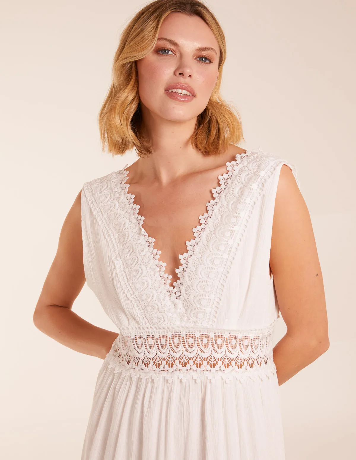 Crochet Angel Sleeve Tiered Maxi Dress