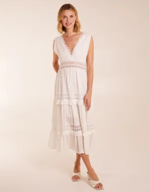 Crochet Angel Sleeve Tiered Maxi Dress