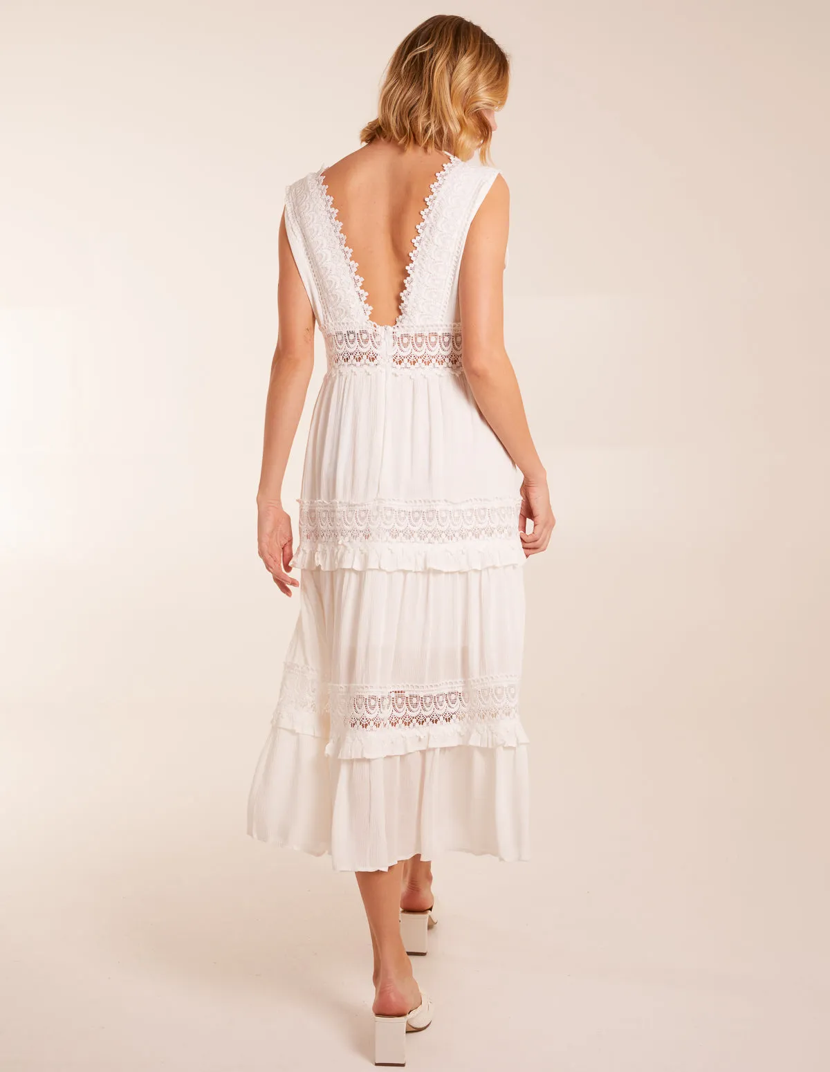 Crochet Angel Sleeve Tiered Maxi Dress