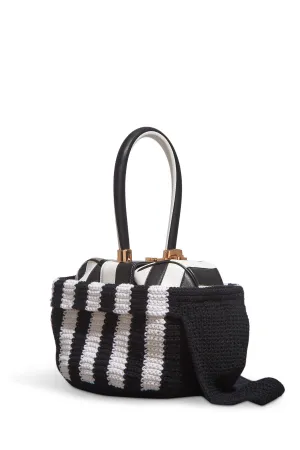 Crossover Knit Bag in Black & Ivory Cashmere