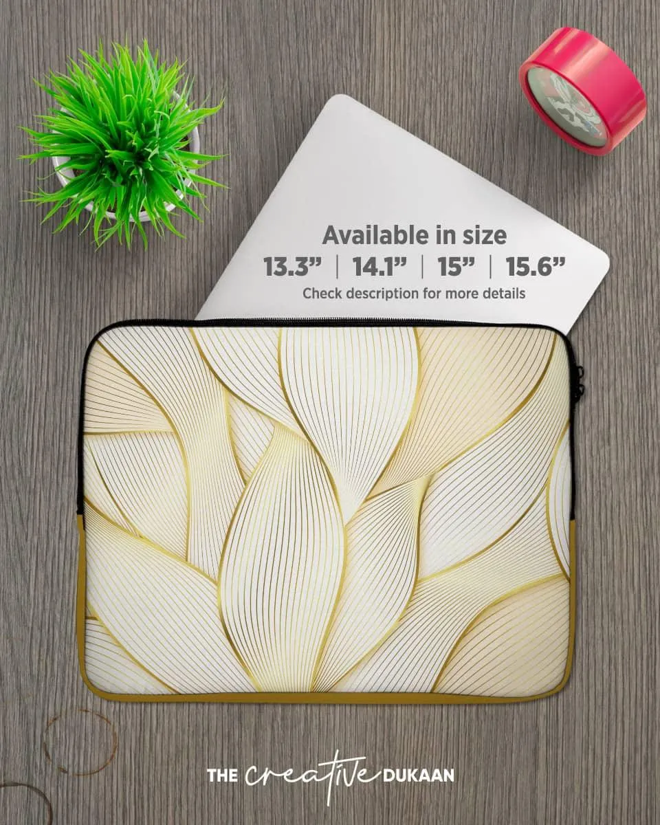 Designer Laptop Sleeve Bag With Golden Leaf Pattern