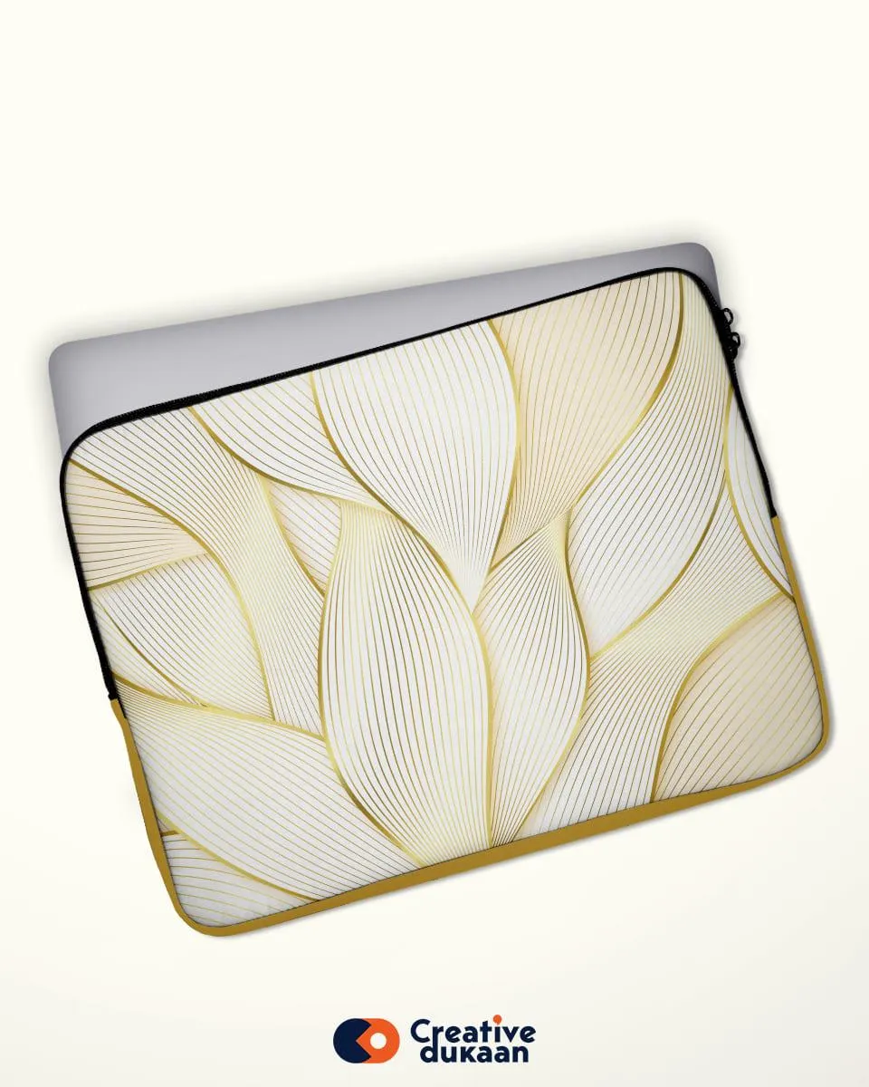 Designer Laptop Sleeve Bag With Golden Leaf Pattern