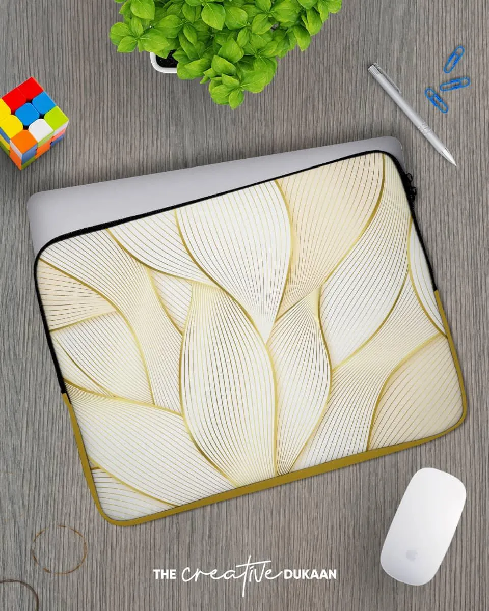 Designer Laptop Sleeve Bag With Golden Leaf Pattern