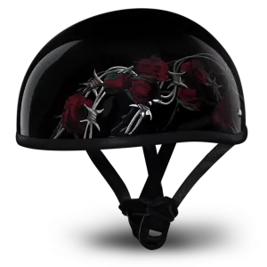 D.O.T Skull Cap Motorcycle Helmet with Barbed Roses