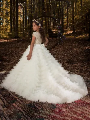 Dreamlike Elegance Belted Bouffant Communion Gown