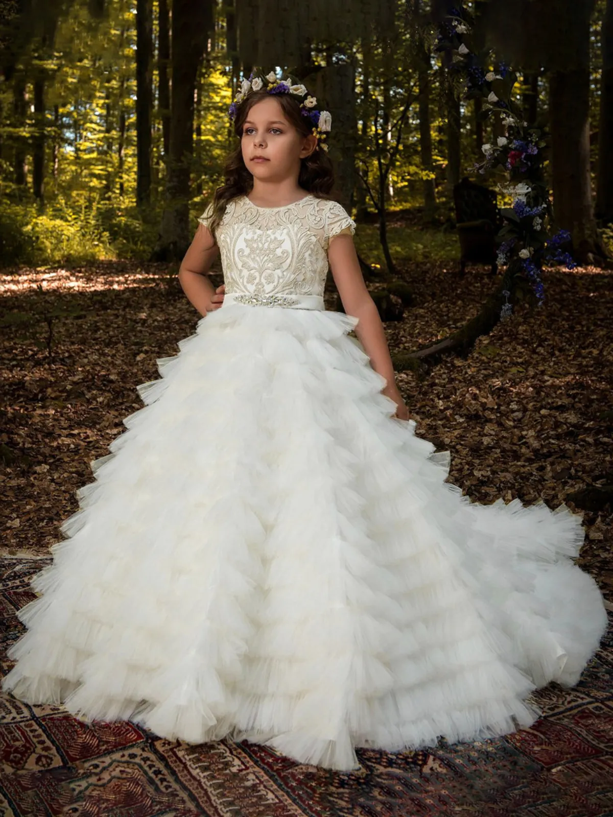 Dreamlike Elegance Belted Bouffant Communion Gown