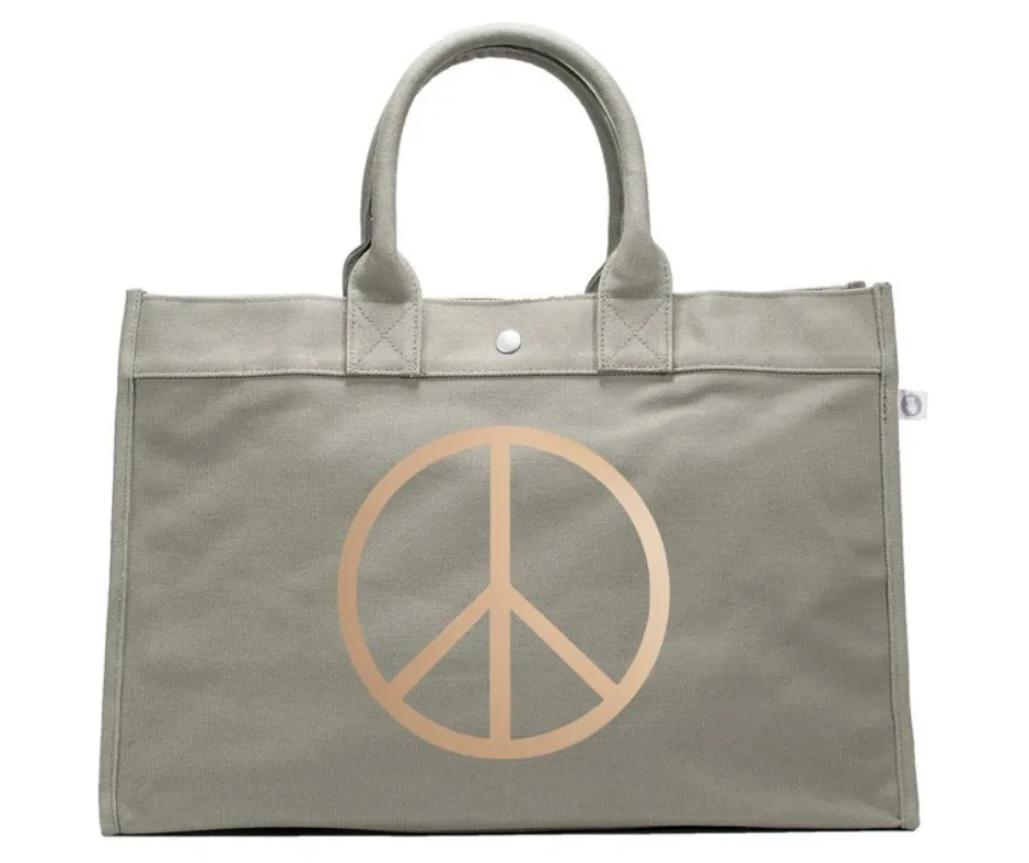 East West Bag: Olive with Rose Gold Jumbo Peace Sign