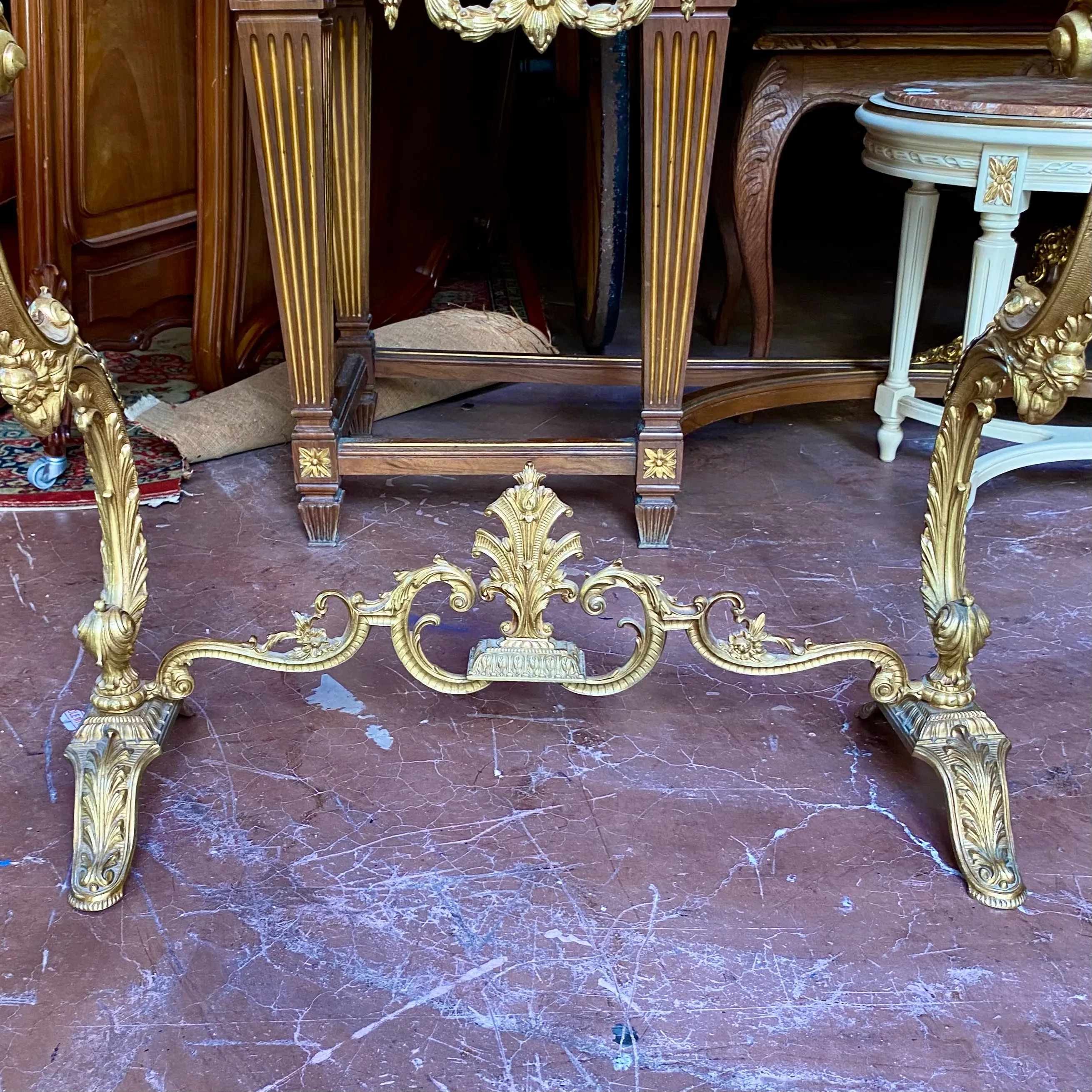 Elegant Antique Gilt Brass Console and Mirror