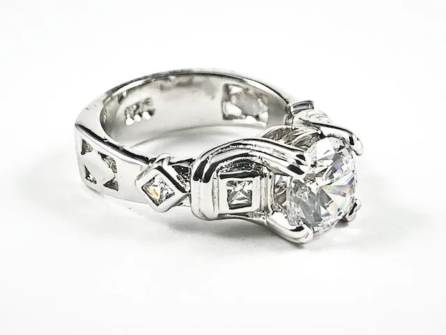 Elegant Classic CZ Engagement Style Design With Unique CZ Settings Sides Silver Ring