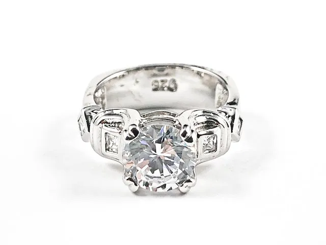 Elegant Classic CZ Engagement Style Design With Unique CZ Settings Sides Silver Ring