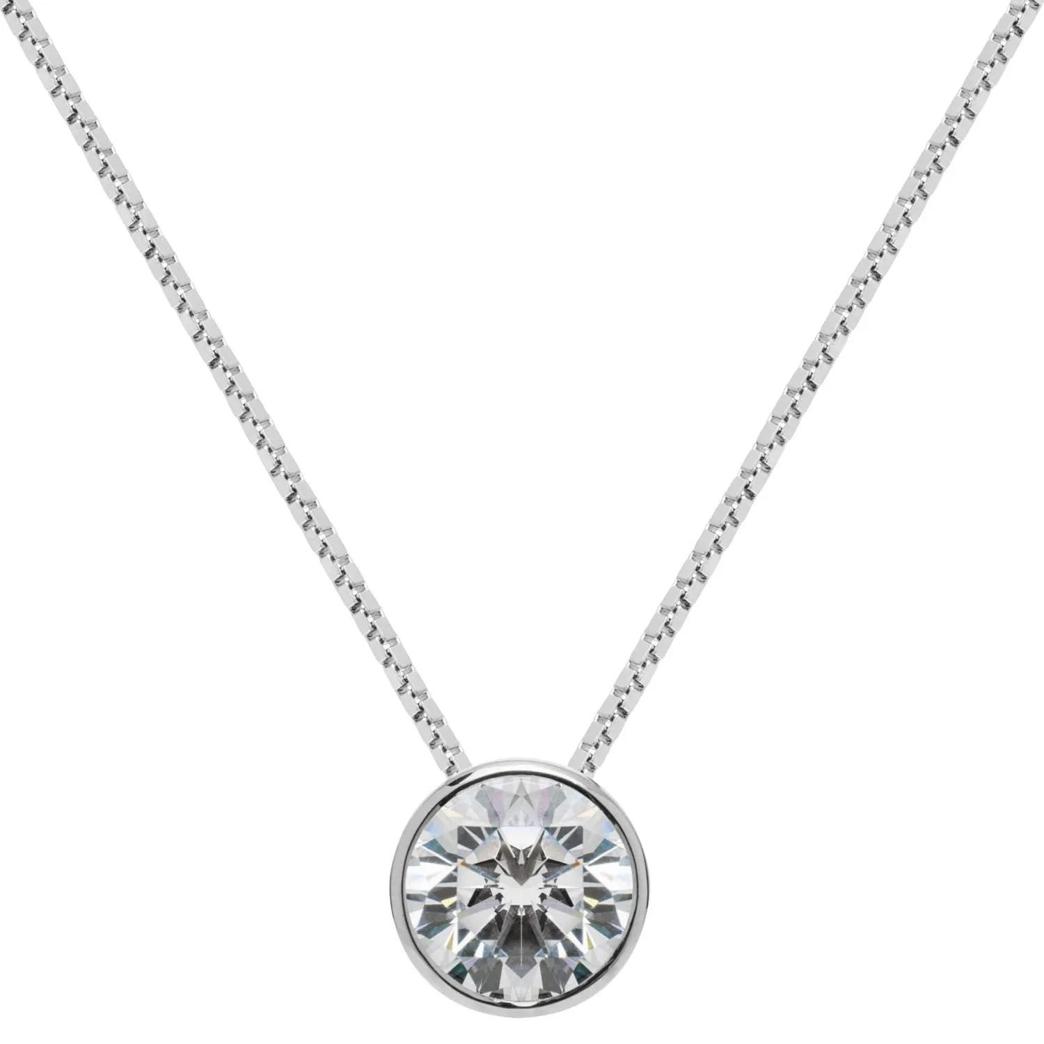 Everyday Elegance 14K Solid Gold Pendant Necklace | Bezel Set Round Cut Cubic Zirconia Solitaire | 1.5 Carat | 16 or 18 Inch Box Link Chain | With Gift Box