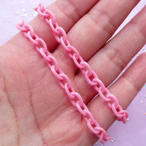 Fairy Kei Plastic Chain in 6mm | Kawaii Keyring & Bag Charm Making (Pink / 2pcs x 38cm)