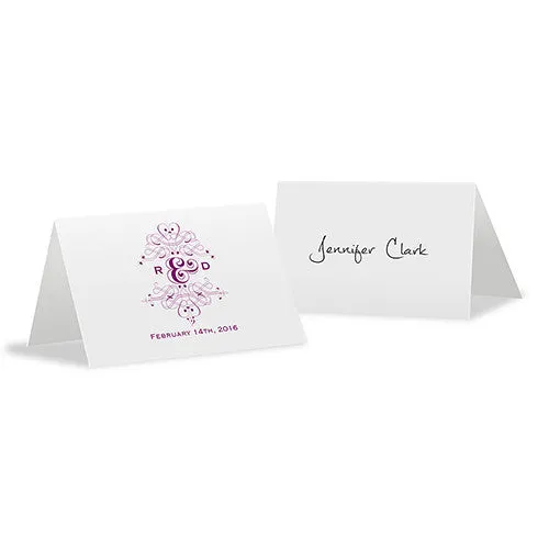 Fanciful Monogram Place Card With Fold Lavender