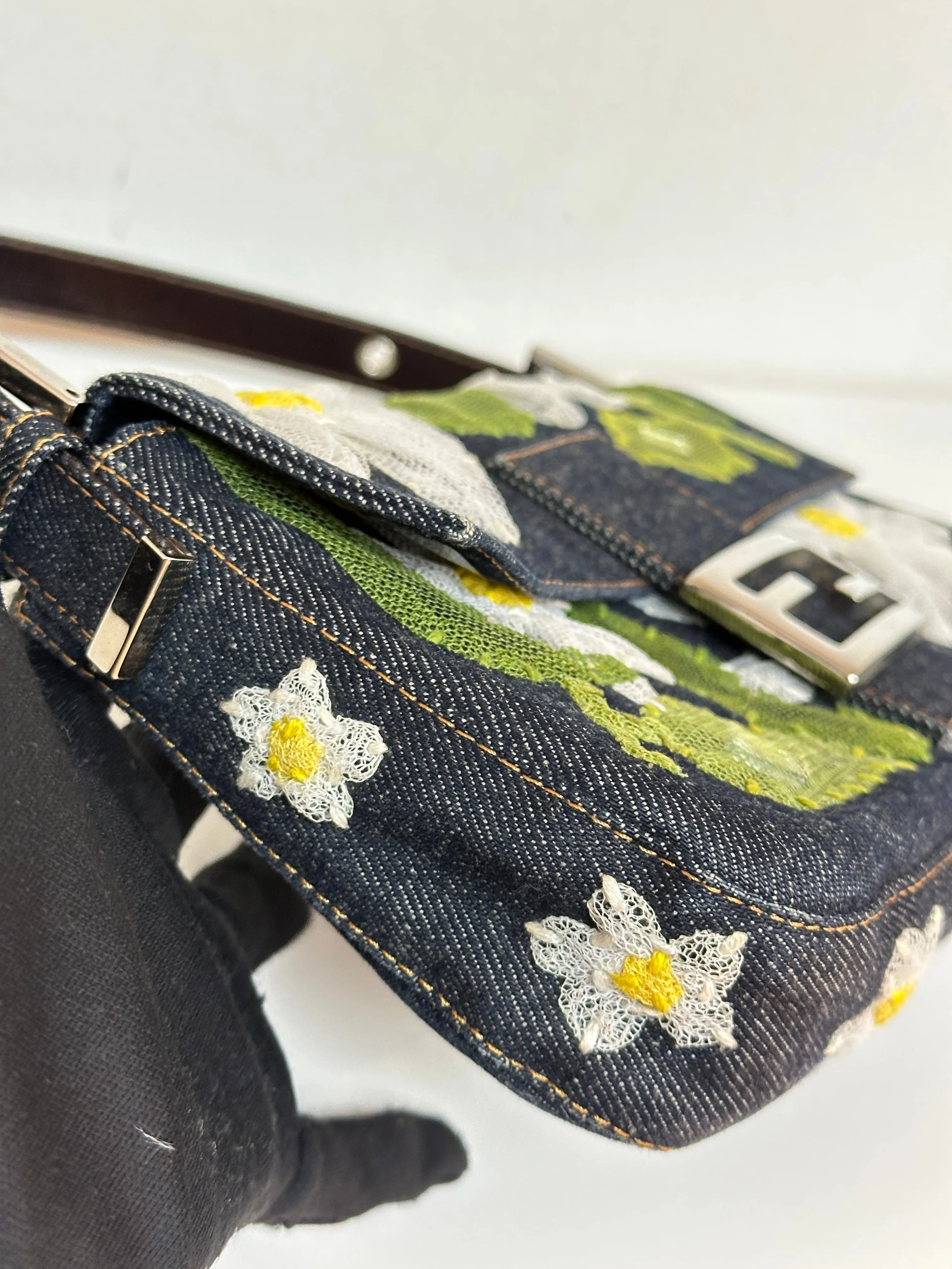 Fendi Baguette Bag Embellished Denim