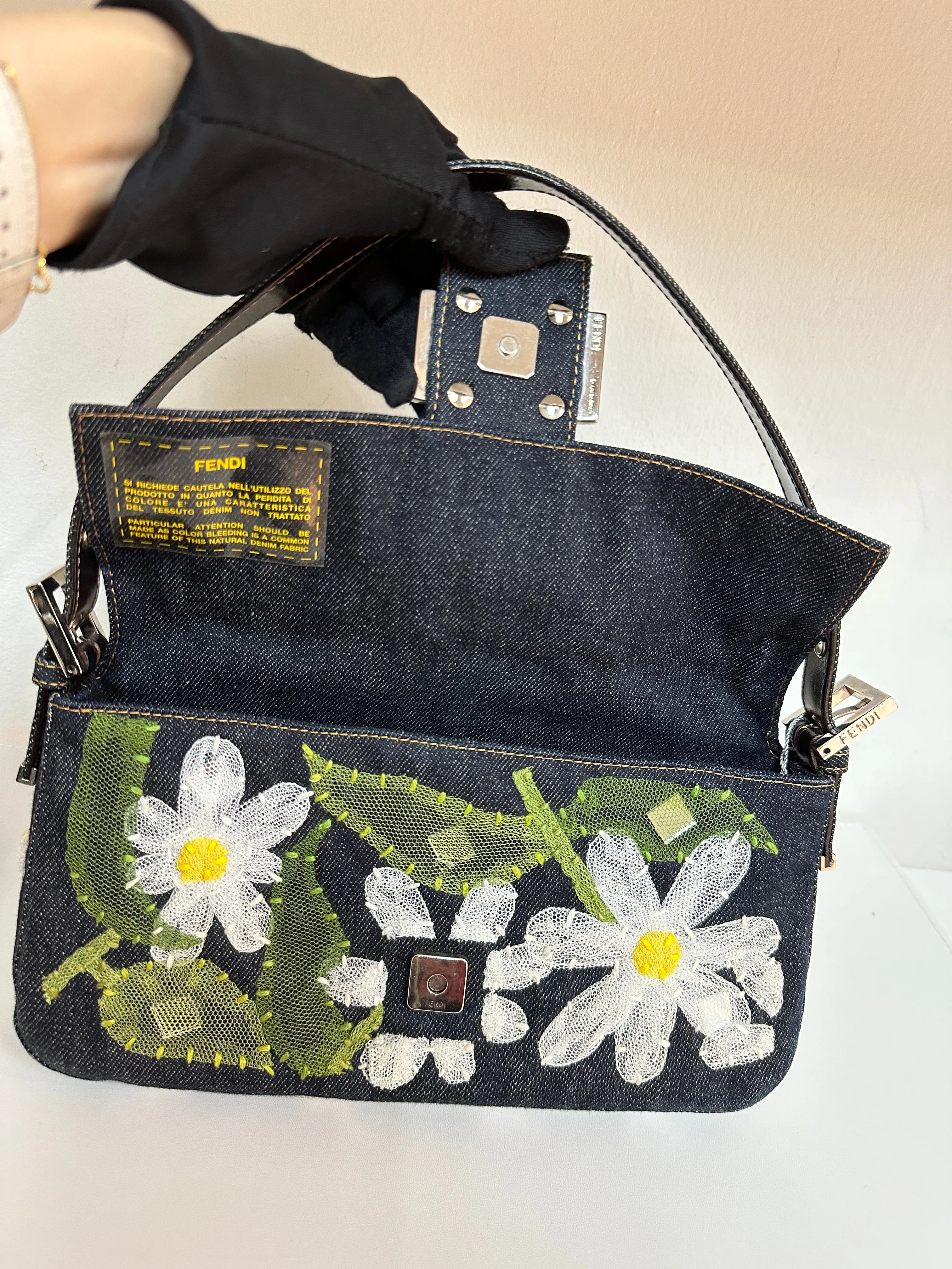 Fendi Baguette Bag Embellished Denim