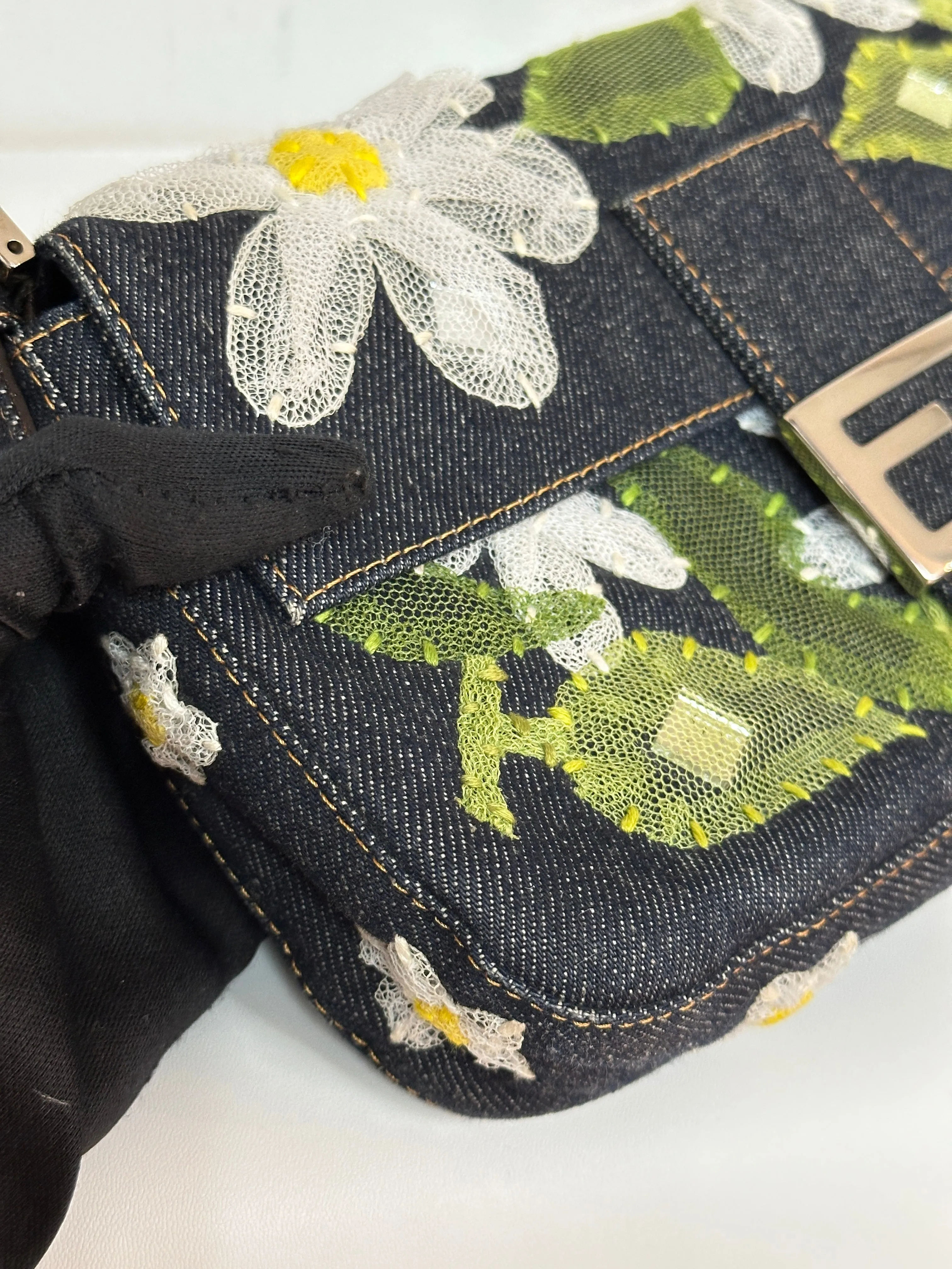 Fendi Baguette Bag Embellished Denim