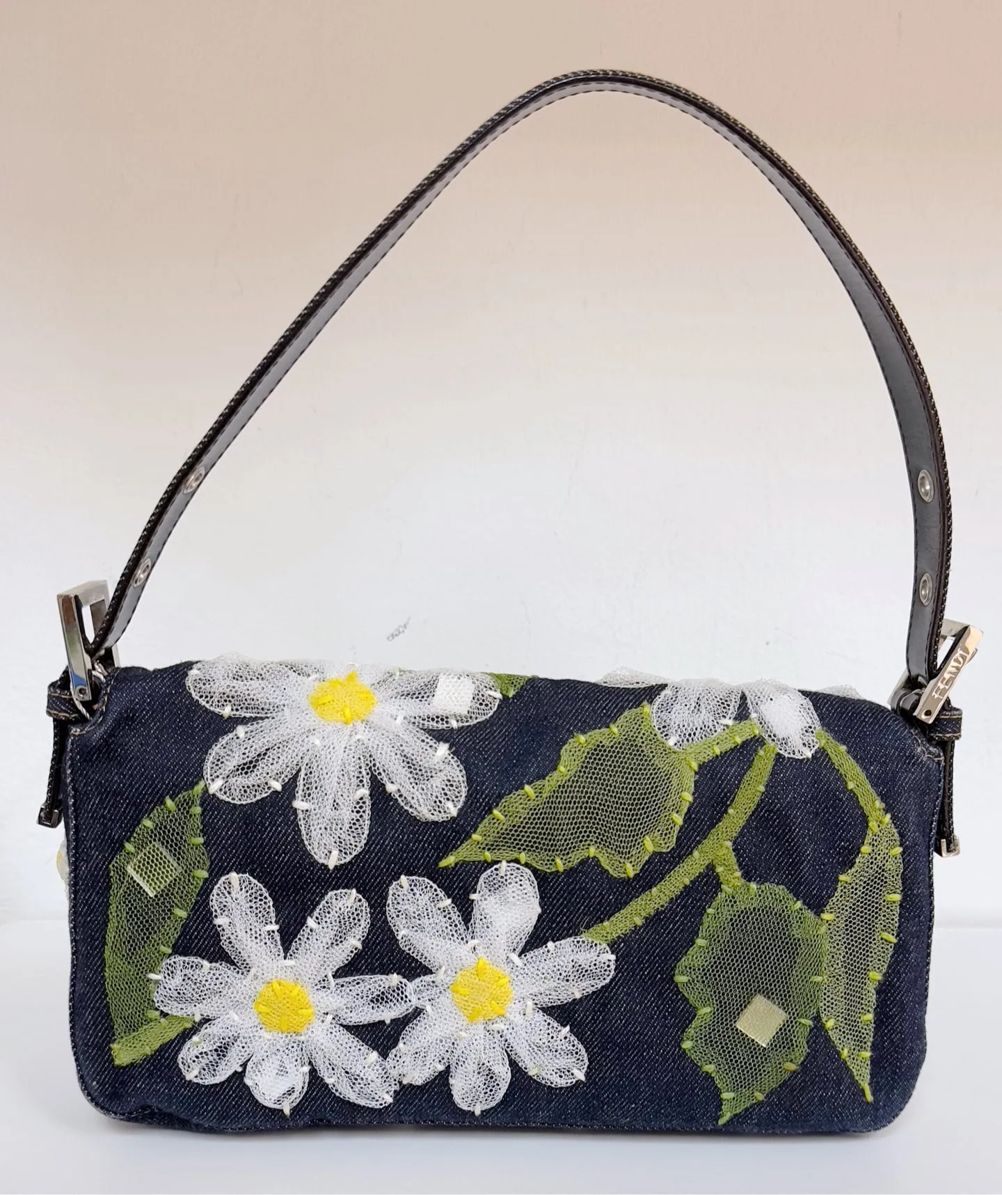 Fendi Baguette Bag Embellished Denim