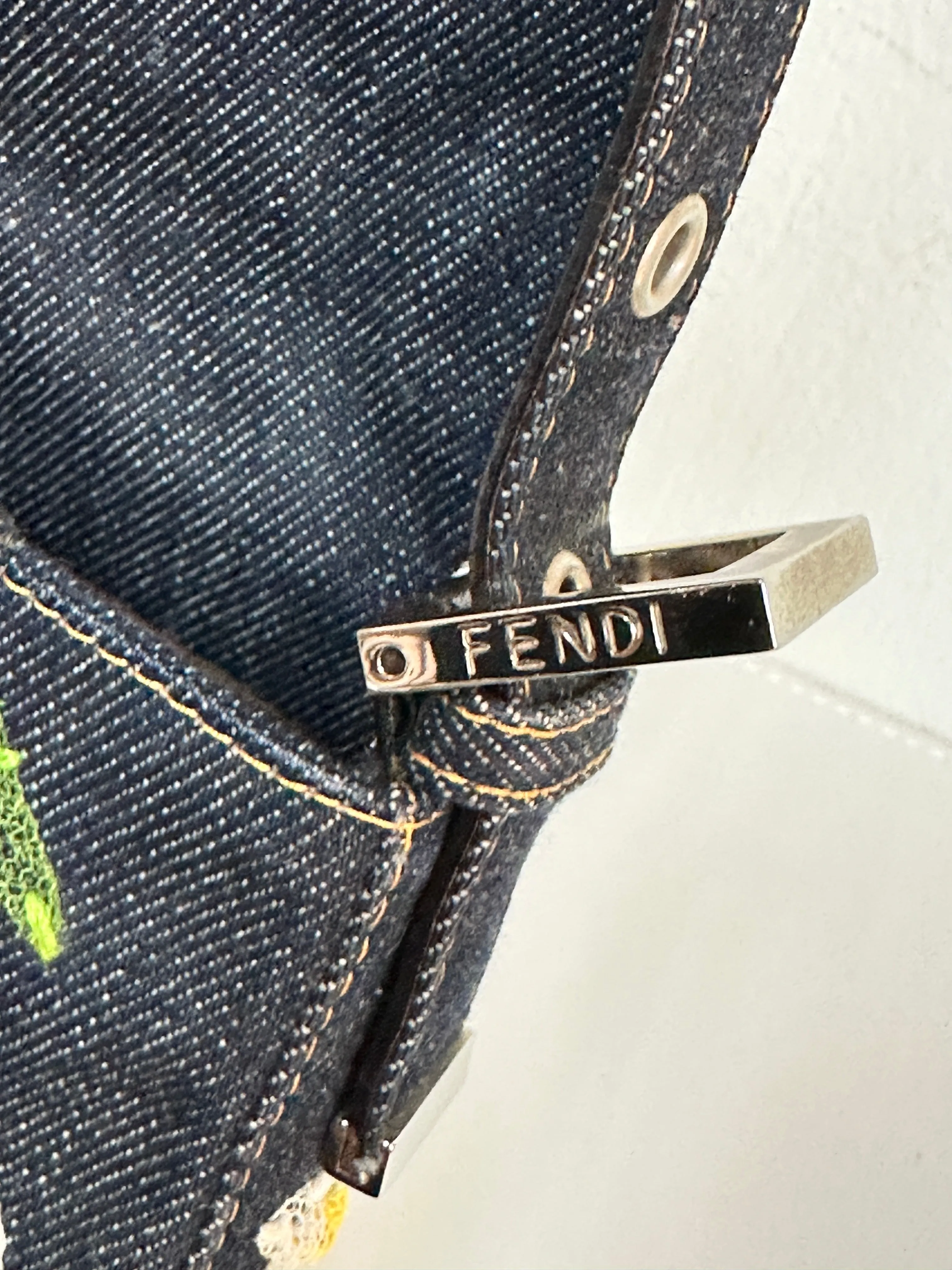 Fendi Baguette Bag Embellished Denim