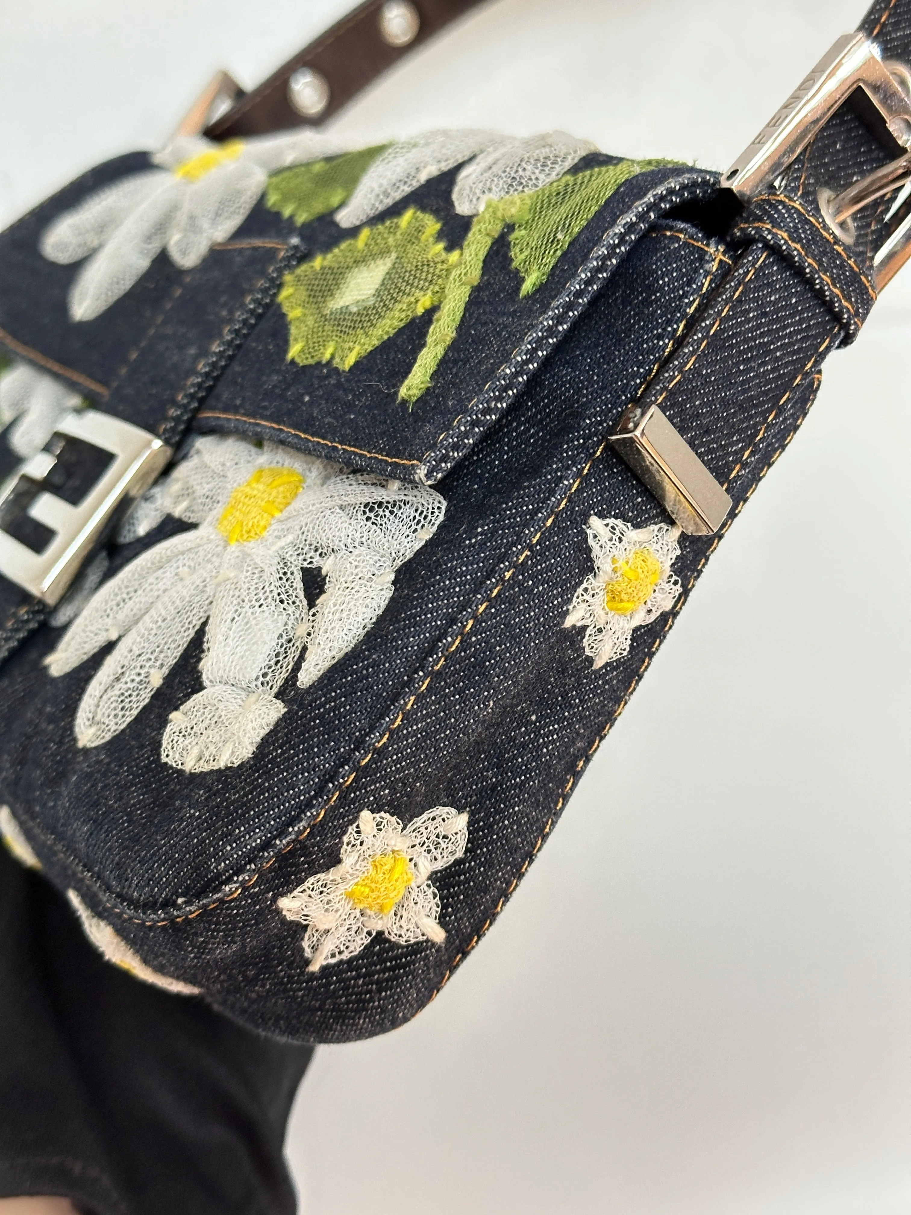 Fendi Baguette Bag Embellished Denim