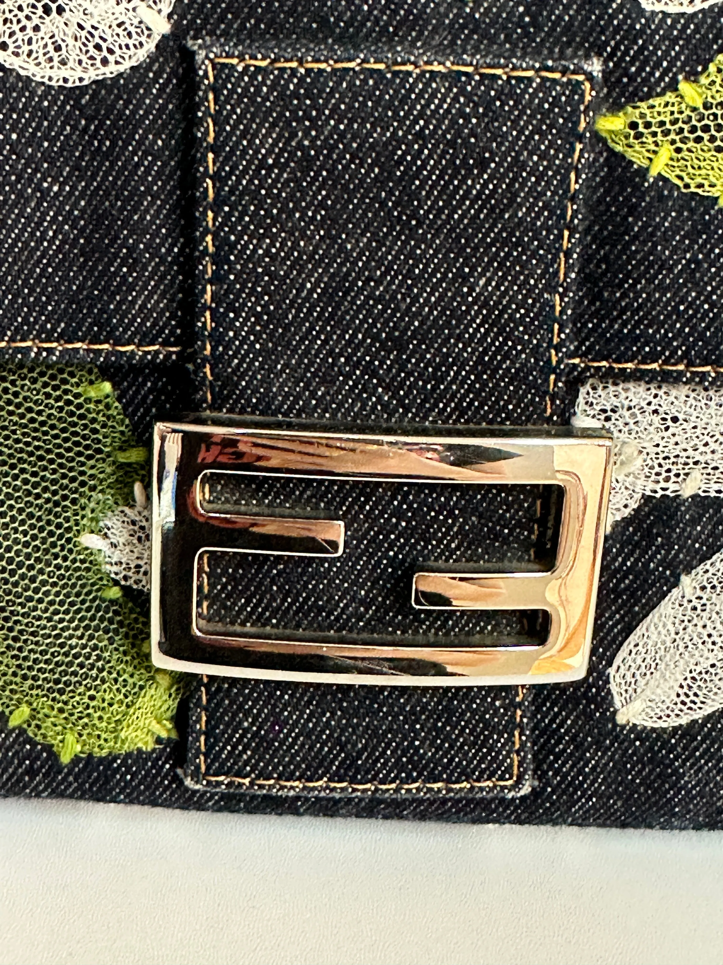 Fendi Baguette Bag Embellished Denim