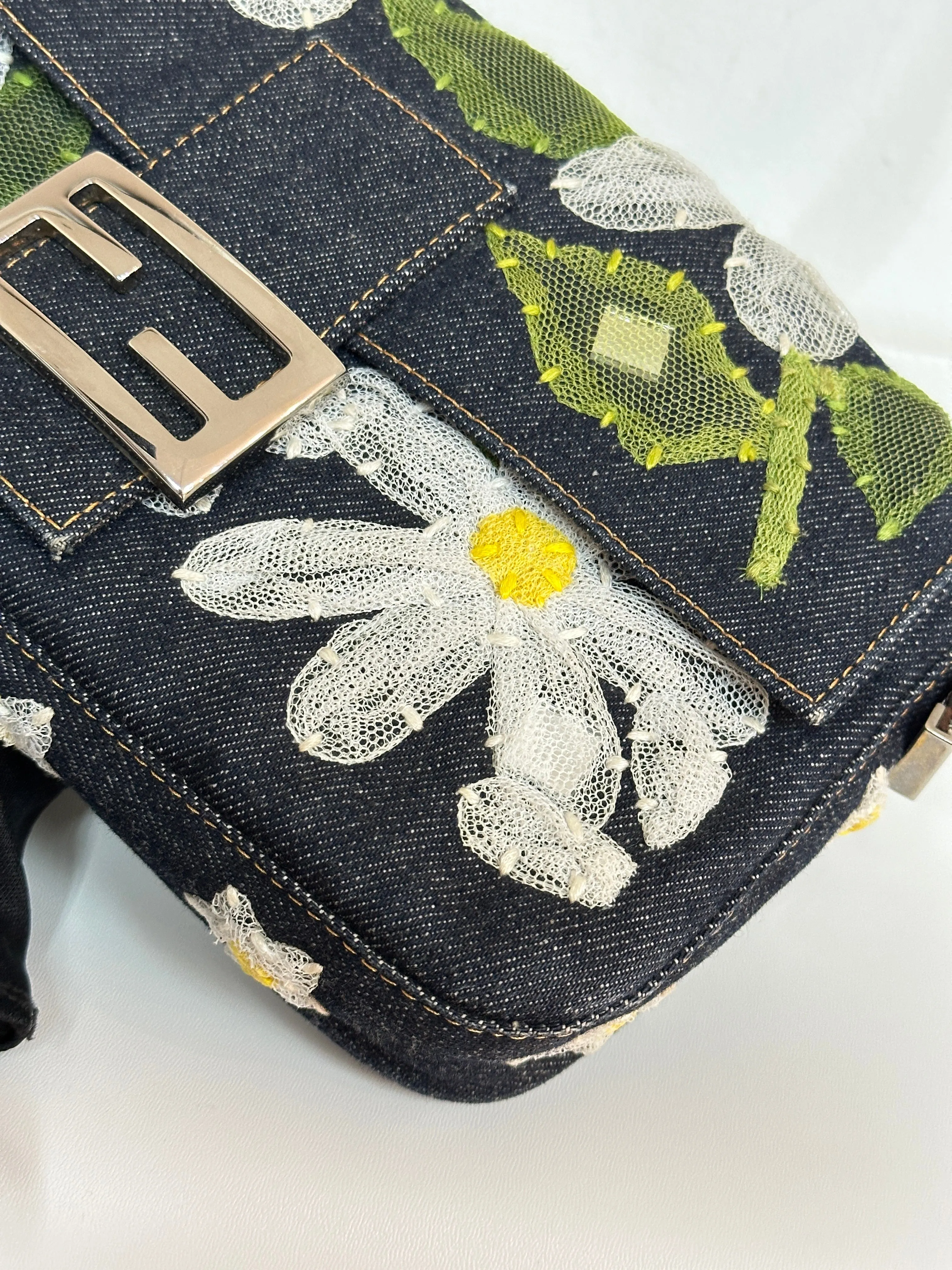 Fendi Baguette Bag Embellished Denim