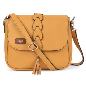 FIKA - Women Flap over Crossbody Sling Bag with Adjustable strap | Tassel Sling Bag (PU Leather)(Yellow)