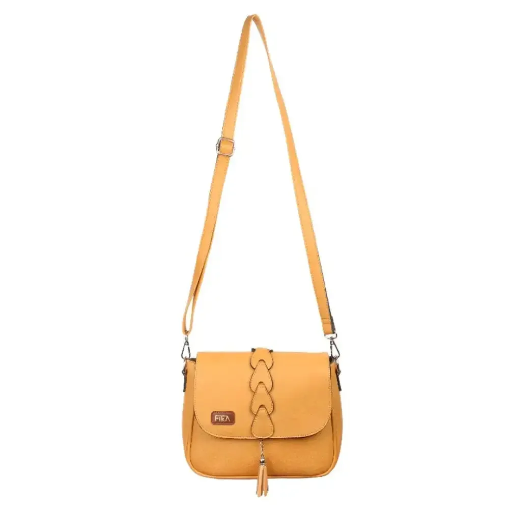 FIKA - Women Flap over Crossbody Sling Bag with Adjustable strap | Tassel Sling Bag (PU Leather)(Yellow)