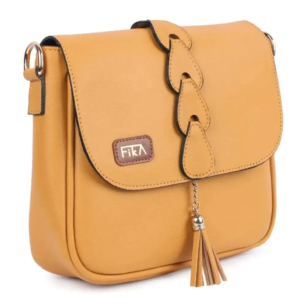 FIKA - Women Flap over Crossbody Sling Bag with Adjustable strap | Tassel Sling Bag (PU Leather)(Yellow)