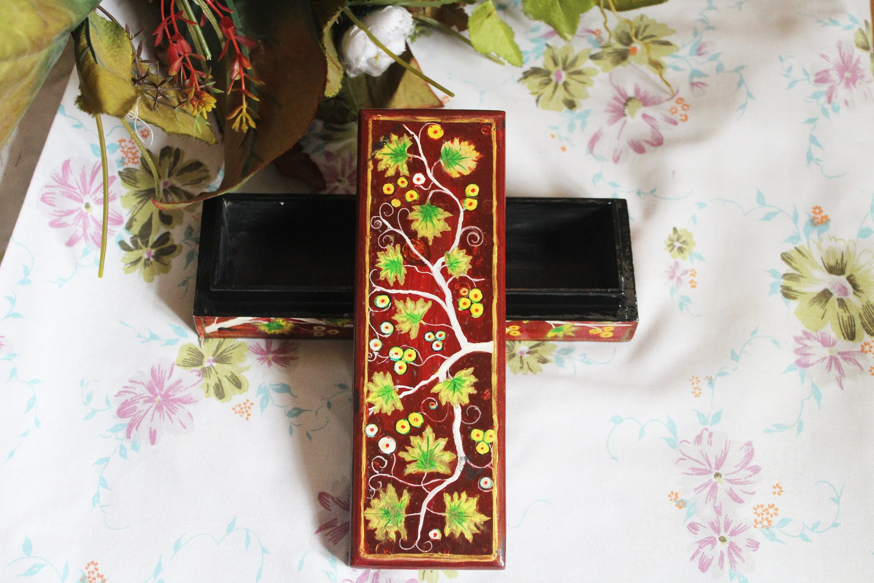 Floral Painting Craft Pencil Box – A Touch of Kashmiri Craftsmanship