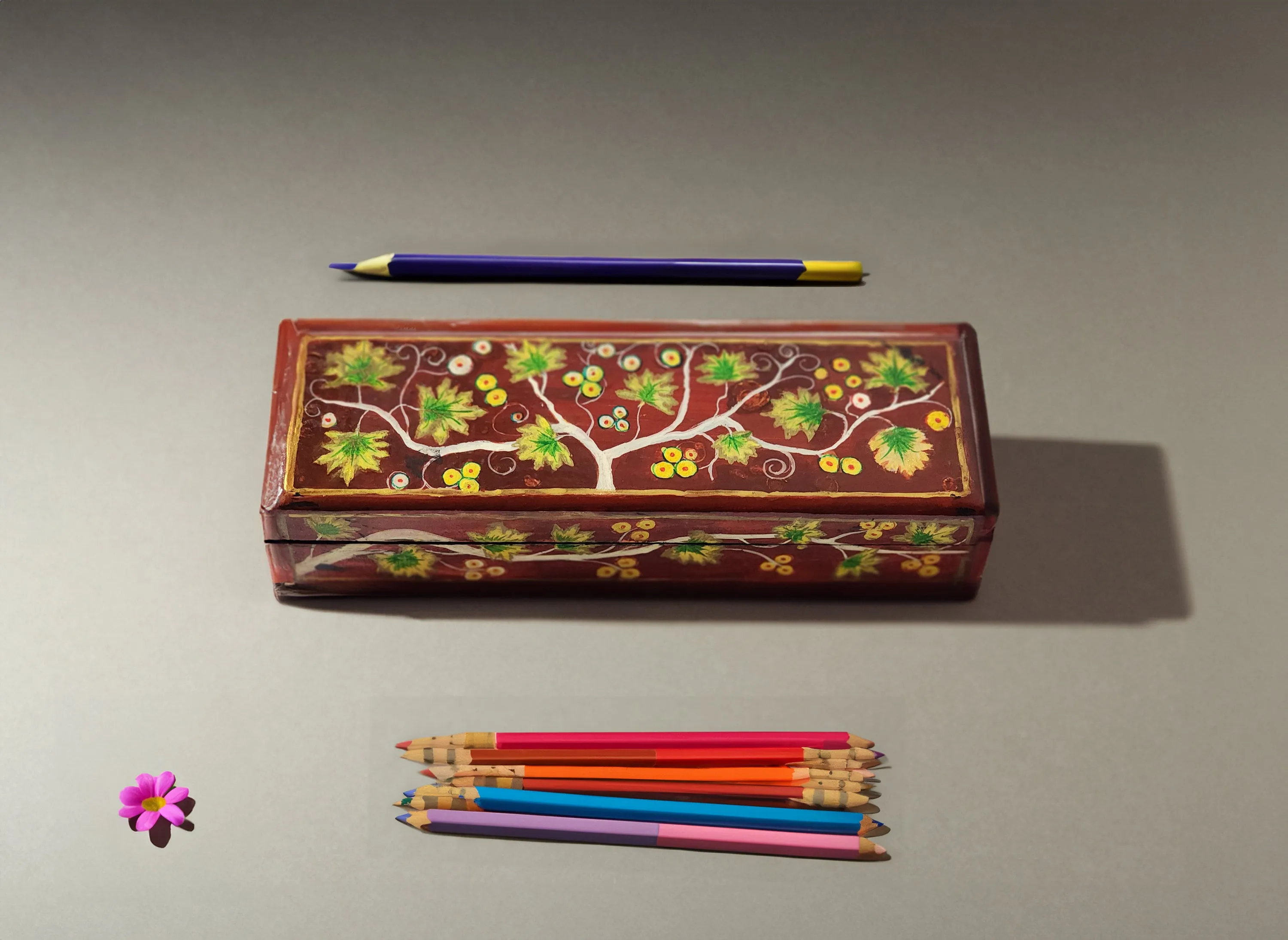 Floral Painting Craft Pencil Box – A Touch of Kashmiri Craftsmanship