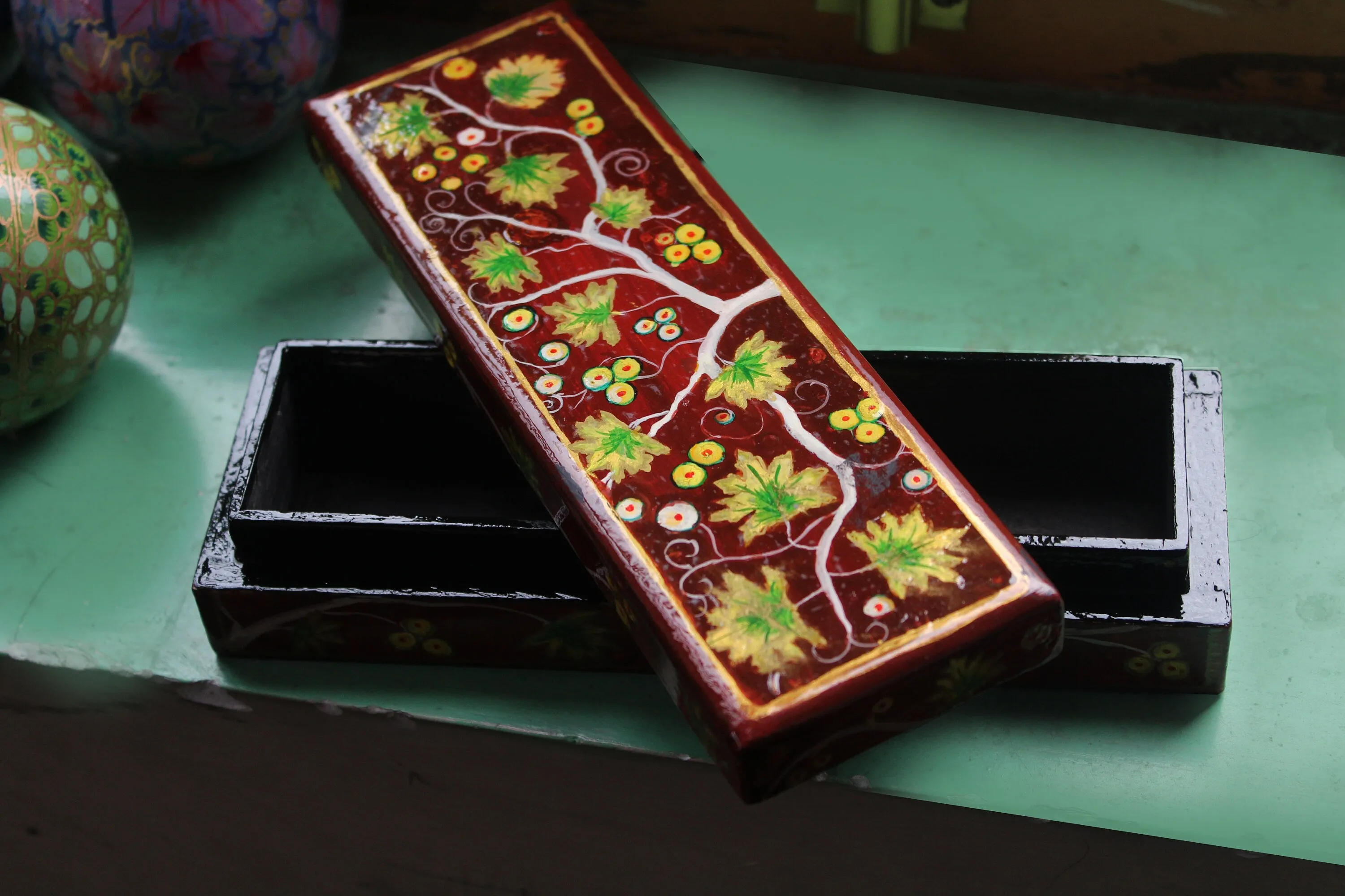 Floral Painting Craft Pencil Box – A Touch of Kashmiri Craftsmanship