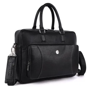 Genuine Leather Laptop Bag for Men, Fits Up to 15.6 Inch Laptop - Leather Office Bag with Adjustable Shoulder Strap and Trolley Strap