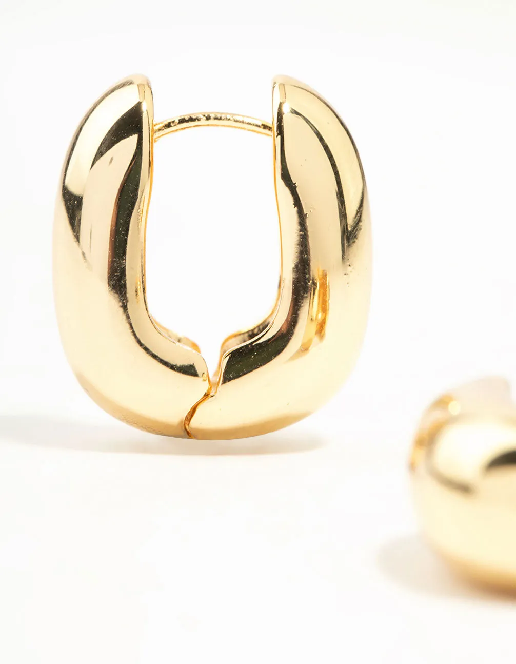 Gold Plated Medium Chubby Oval Hoop Earrings