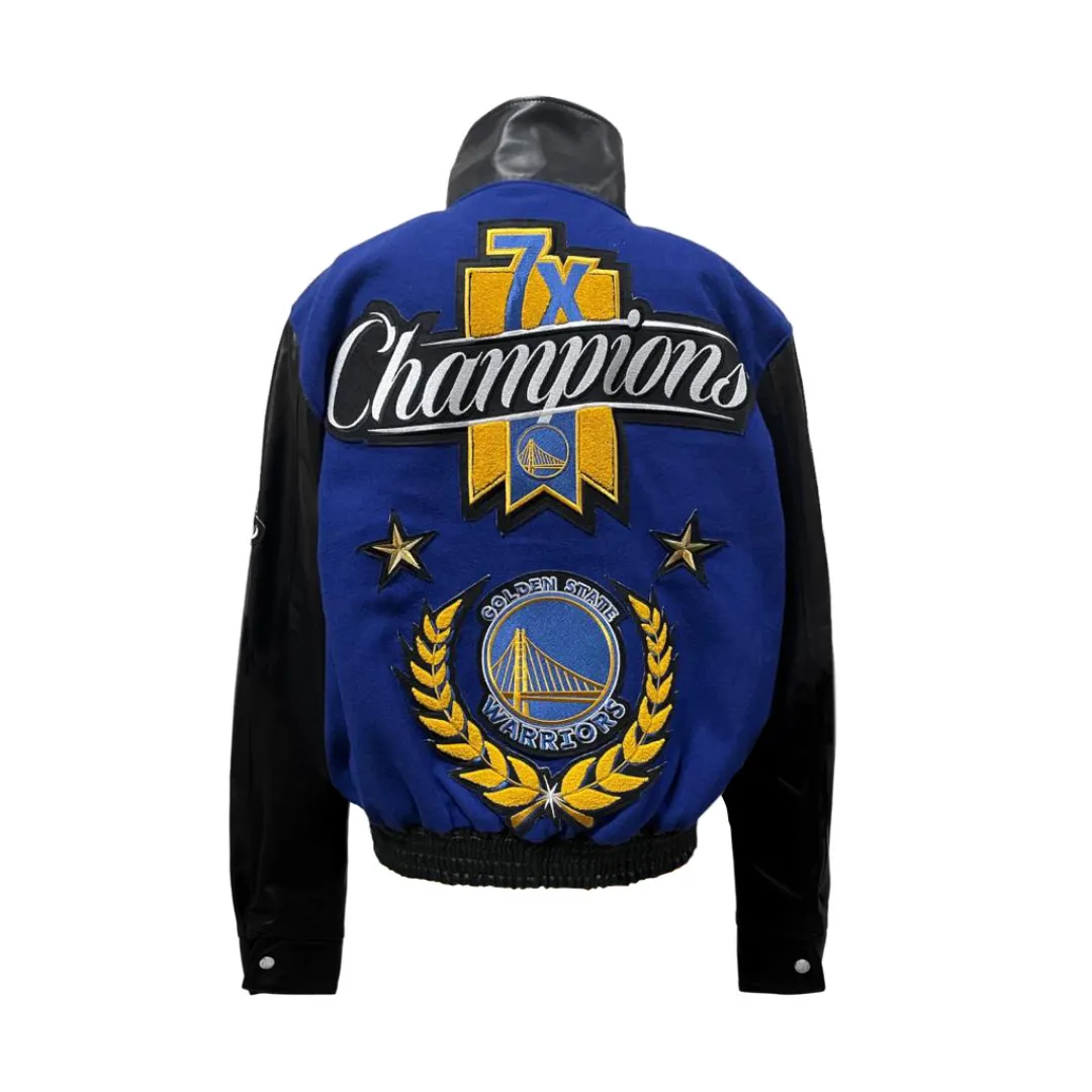 GOLDEN STATE WARRIORS WOOL & LEATHER PLAYOFFS LEATHER JACKET Blue