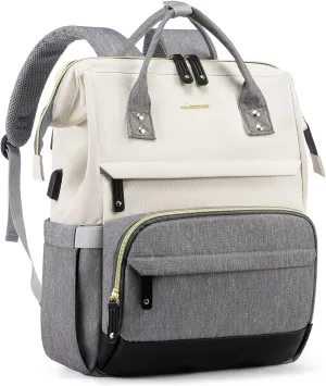 Grey/White College Travel Style Work Laptop USB Backpack